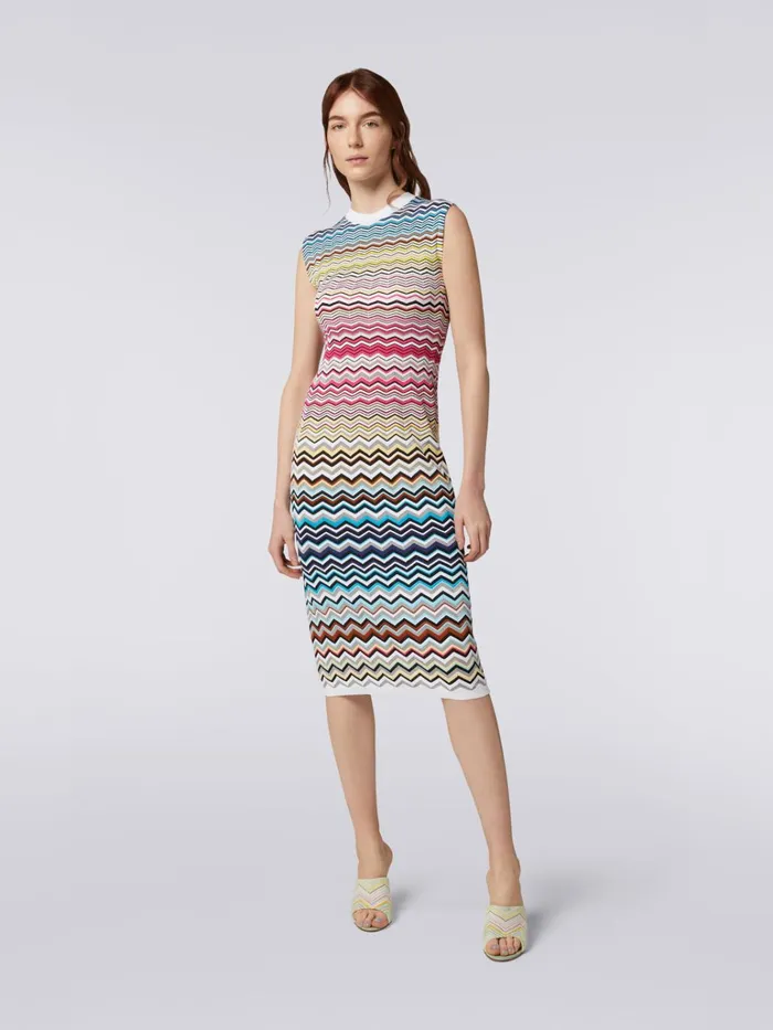Women Sleeveless Cotton And Viscose Chevron Longuette Dress Multicoloured Missoni Dresses