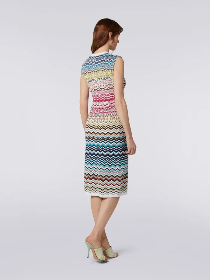 Women Sleeveless Cotton And Viscose Chevron Longuette Dress Multicoloured Missoni Dresses