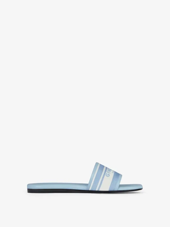 Women Slides and Sandals Givenchy 4G Flat Mules In Denim With Stripes Whiteblue
