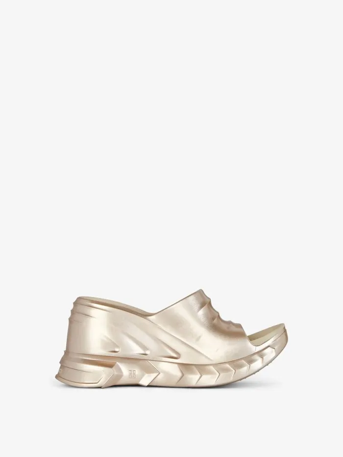Women Slides and Sandals Givenchy Marshmallow Wedge Sandals In Laminated Rubber Dusty Golden