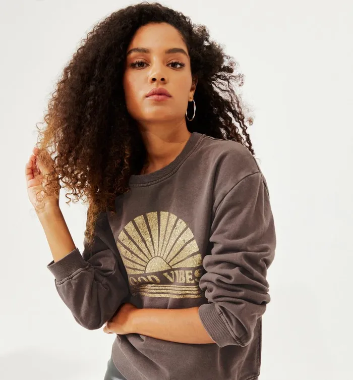 Women Slogan Sweatshirt 8211 Grey Print Promod Jumpers And Cardigans Women Slogan Sweatshirt 8211 Grey Print Promod Jumpers And Cardigans