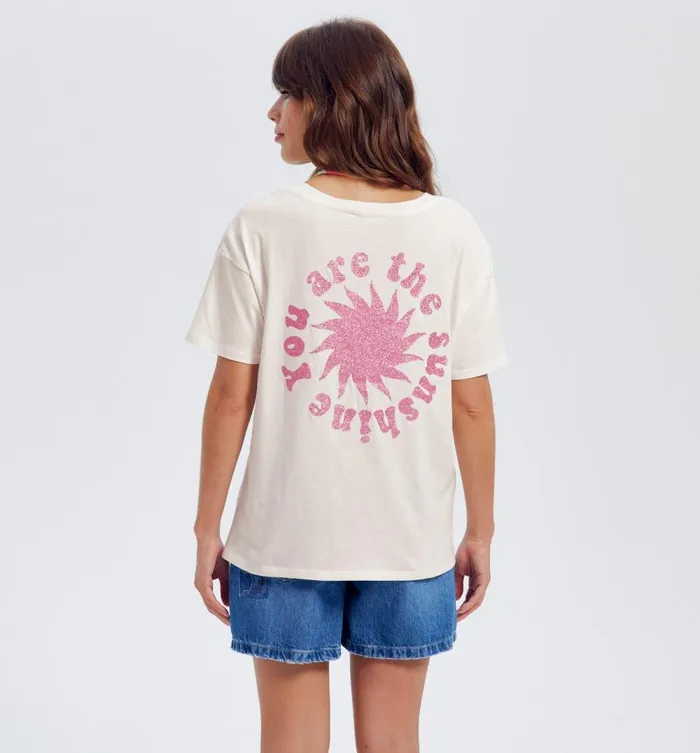 Women Slogan Top 8211 Ecru Print Promod Tops