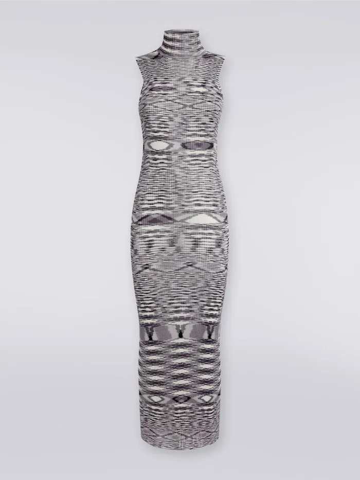 Women Slub Viscose Blend Long Dress With Ribbing Purple Missoni Dresses