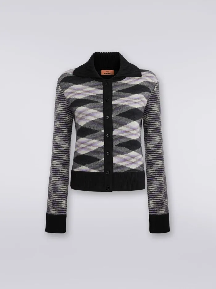 Women Slub Wool And Cotton Blend Bomber Jacket Purple Missoni Knitwear