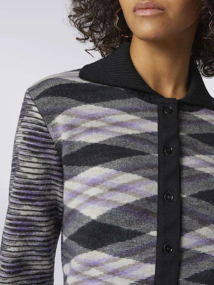 Women Slub Wool And Cotton Blend Bomber Jacket Purple Missoni Knitwear Women Slub Wool And Cotton Blend Bomber Jacket Purple Missoni Knitwear