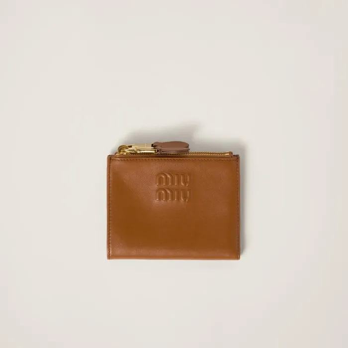Women Small Wallets Miu Miu Small Leather Wallet Cognac