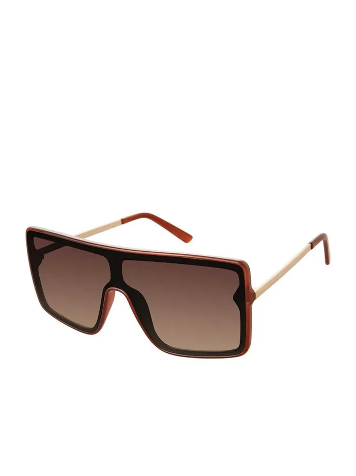 Women Square Shield Metal Temple Sunglasses In Brown Jessica Simpson Sunglasses