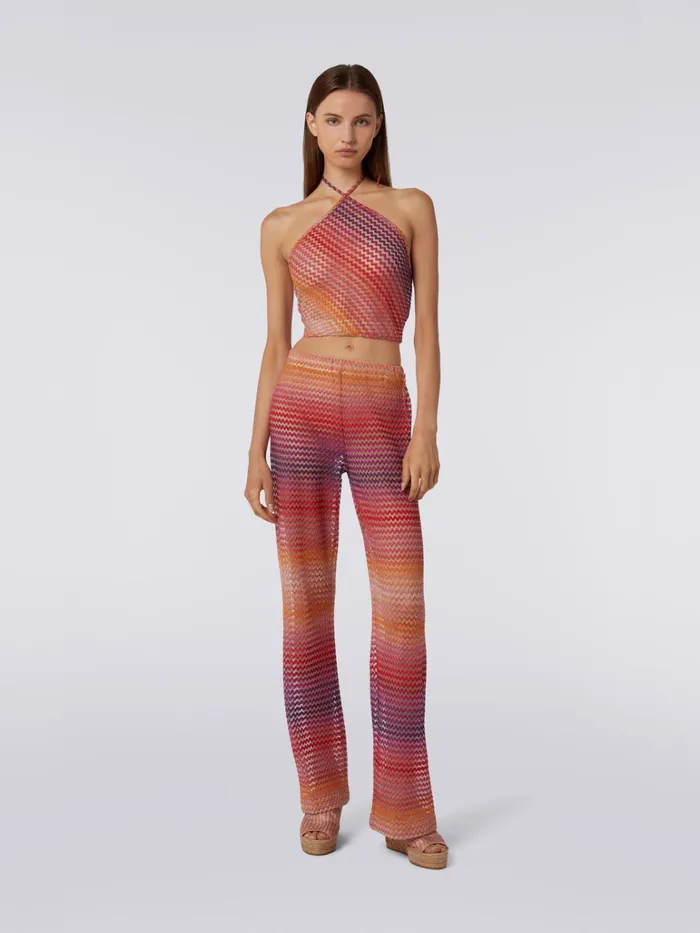 Women Straight Trousers In Tulle With Multicoloured Zigzag Pink Missoni Trousers Women Straight Trousers In Tulle With Multicoloured Zigzag Pink Missoni Trousers