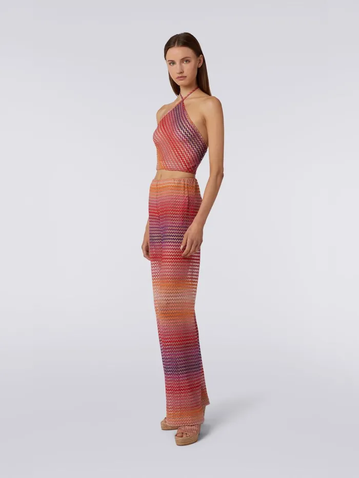 Women Straight Trousers In Tulle With Multicoloured Zigzag Pink Missoni Trousers Women Straight Trousers In Tulle With Multicoloured Zigzag Pink Missoni Trousers