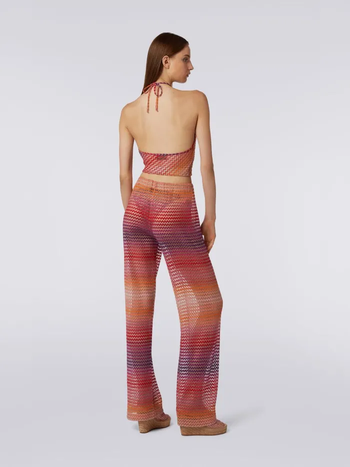 Women Straight Trousers In Tulle With Multicoloured Zigzag Pink Missoni Trousers Women Straight Trousers In Tulle With Multicoloured Zigzag Pink Missoni Trousers