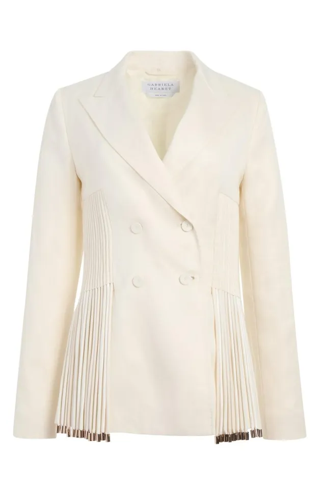 Women Suits Gabriela Hearst Giorgio Fringe Blazer In Ivory Textured Linen