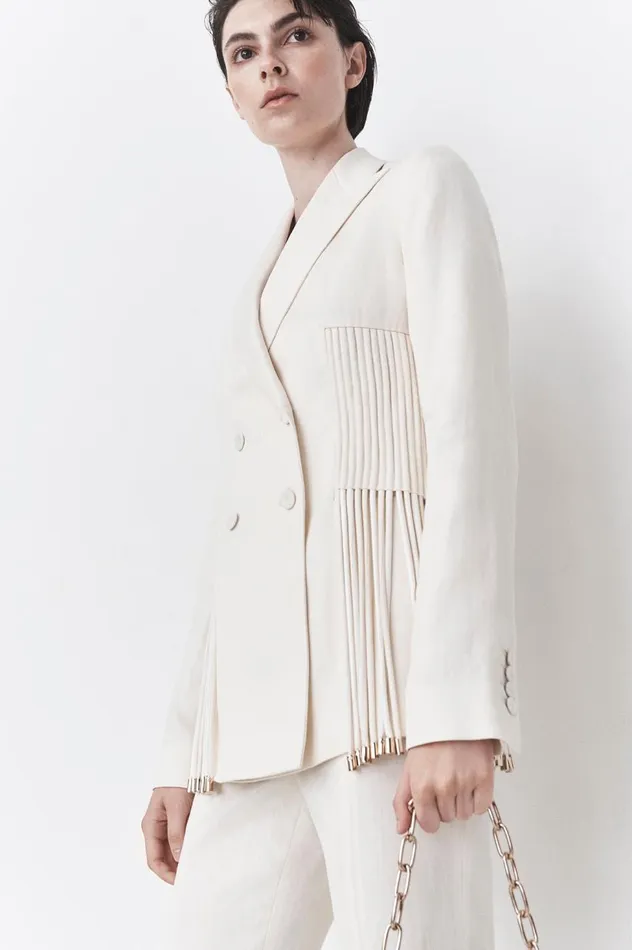 Women Suits Gabriela Hearst Giorgio Fringe Blazer In Ivory Textured Linen
