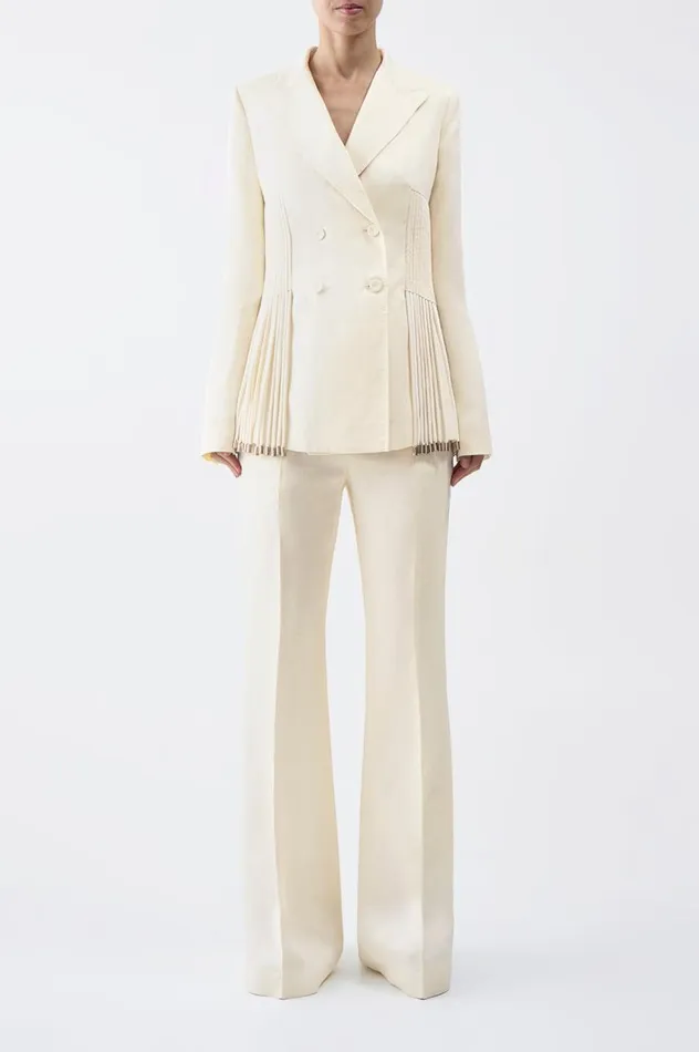 Women Suits Gabriela Hearst Giorgio Fringe Blazer In Ivory Textured Linen