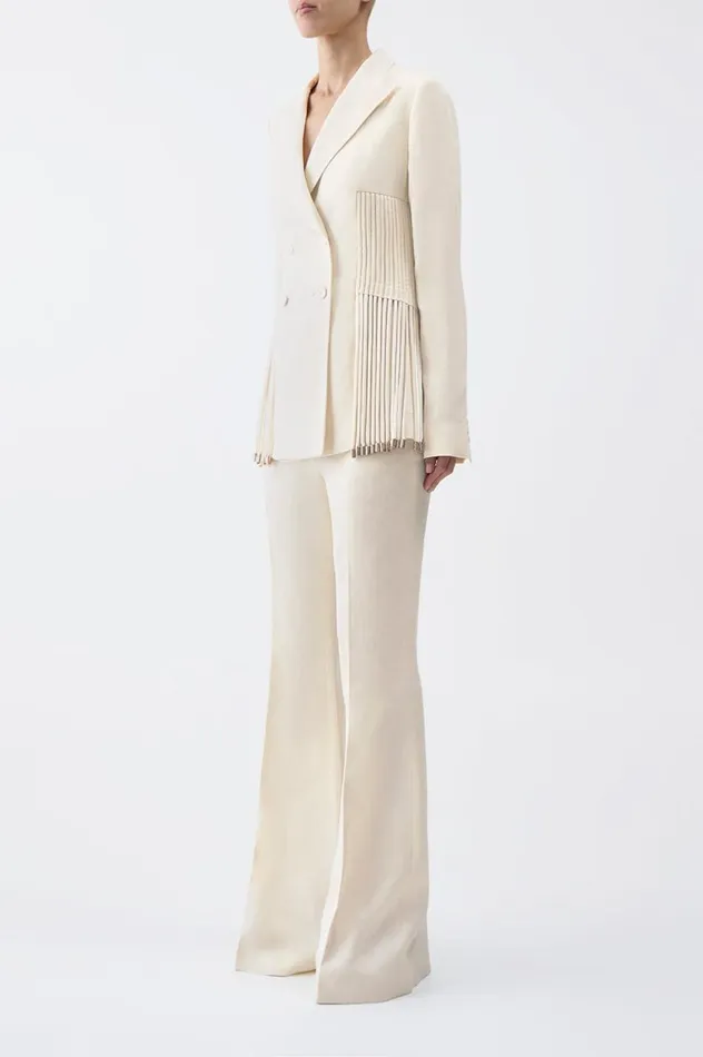 Women Suits Gabriela Hearst Giorgio Fringe Blazer In Ivory Textured Linen