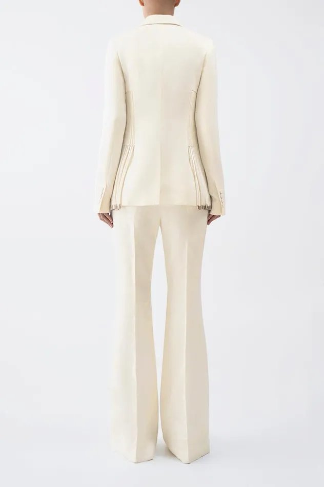Women Suits Gabriela Hearst Giorgio Fringe Blazer In Ivory Textured Linen