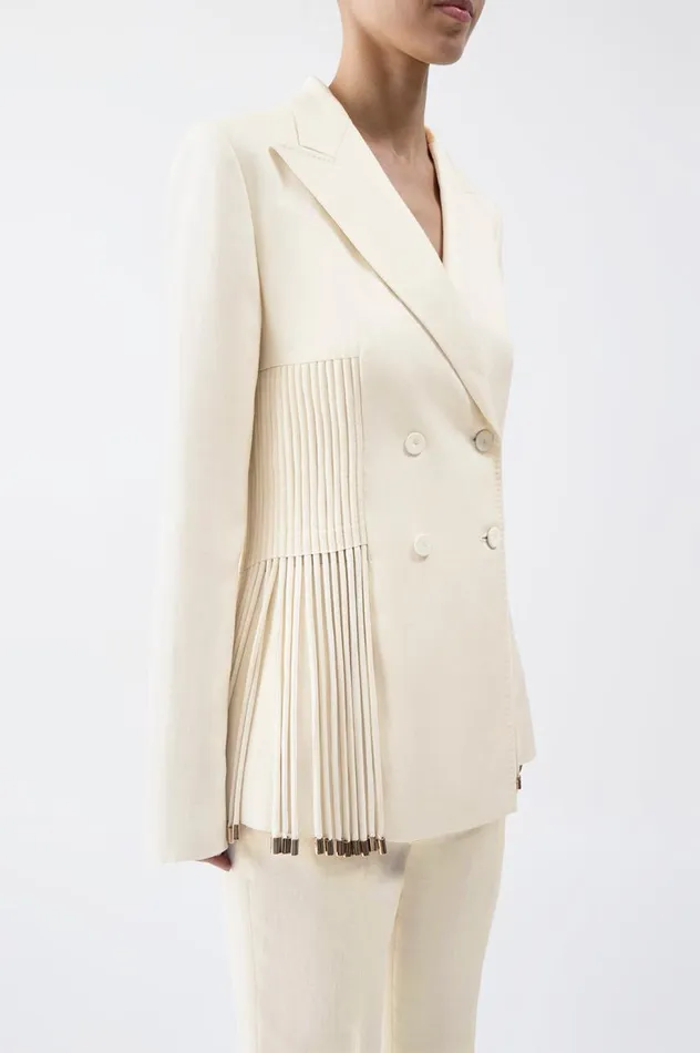 Women Suits Gabriela Hearst Giorgio Fringe Blazer In Ivory Textured Linen