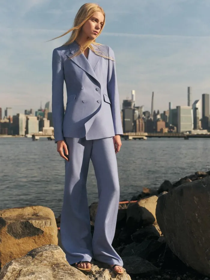 Women Suits Gabriela Hearst Vesta Pant In Light Blue Virgin Wool And Silk Linen Twill
