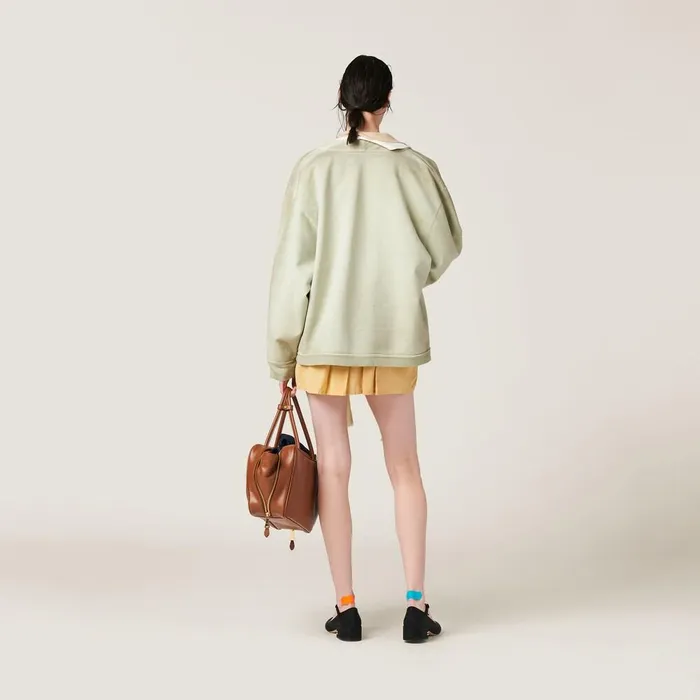 Women TShirts And Sweatshirts Miu Miu Garmentdyed Cotton Fleece Cardigan Agave Women TShirts And Sweatshirts Miu Miu Garmentdyed Cotton Fleece Cardigan Agave