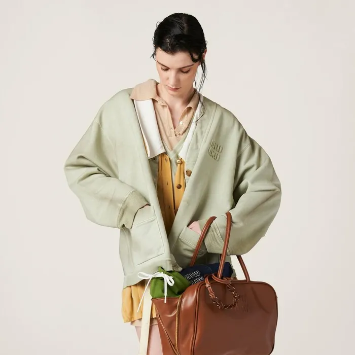 Women TShirts And Sweatshirts Miu Miu Garmentdyed Cotton Fleece Cardigan Agave Women TShirts And Sweatshirts Miu Miu Garmentdyed Cotton Fleece Cardigan Agave