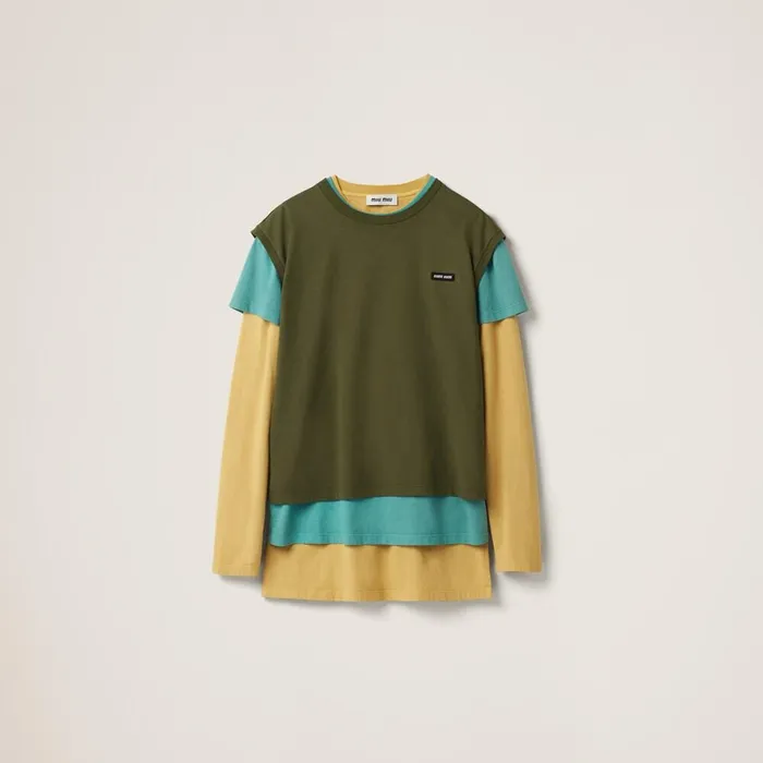 Women TShirts And Sweatshirts Miu Miu Set Of 3 Jersey Tshirts Citron Greenjademilitary