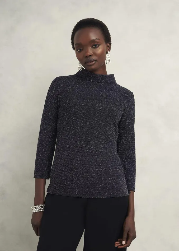 Women Tali Sparkle Top Black Silver Hobbs Tops