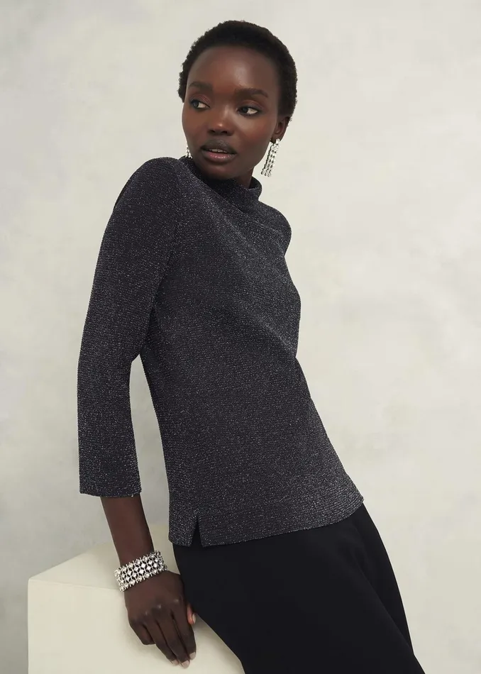 Women Tali Sparkle Top Black Silver Hobbs Tops