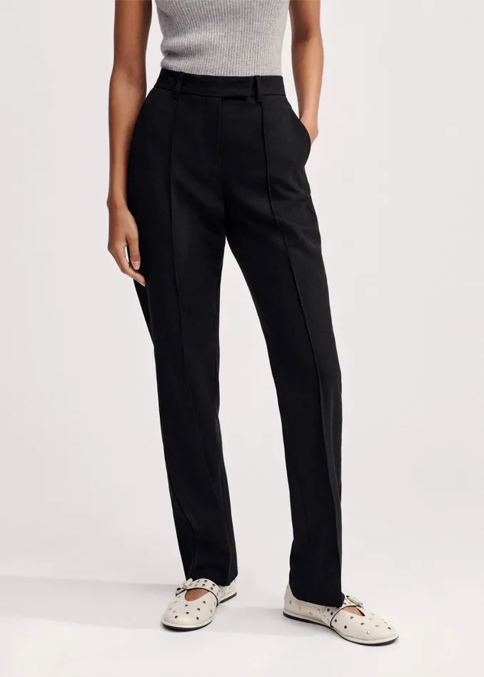 Women Textured Boyish Cigarette Pant Black MEEM