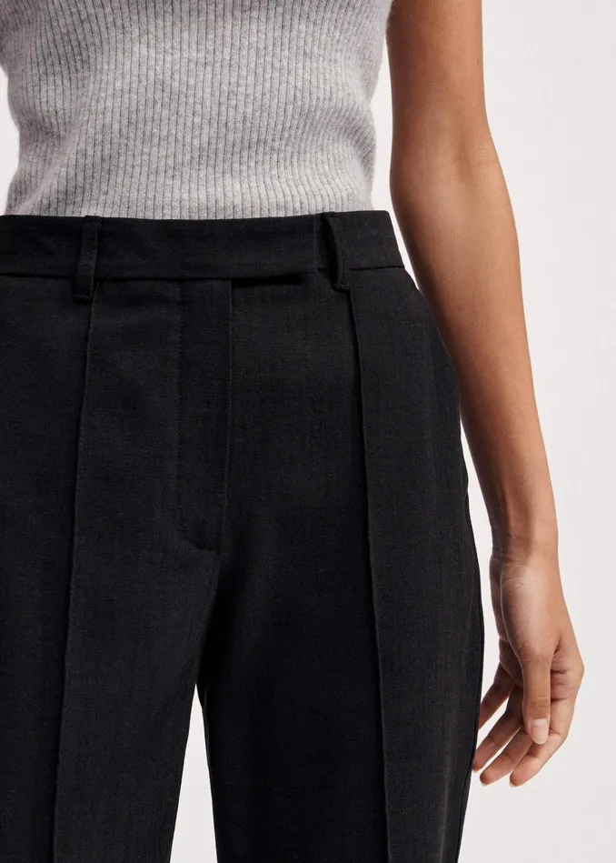 Women Textured Boyish Cigarette Pant Black MEEM