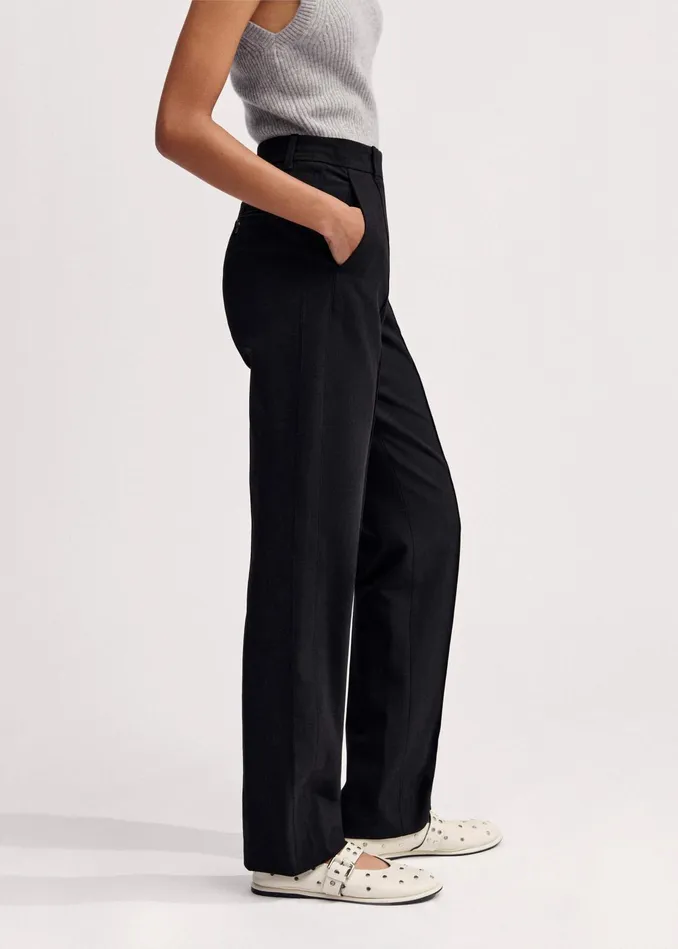 Women Textured Boyish Cigarette Pant Black MEEM