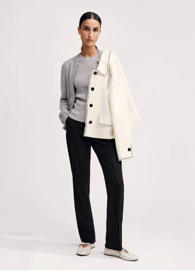 Women Textured Boyish Cigarette Pant Black MEEM