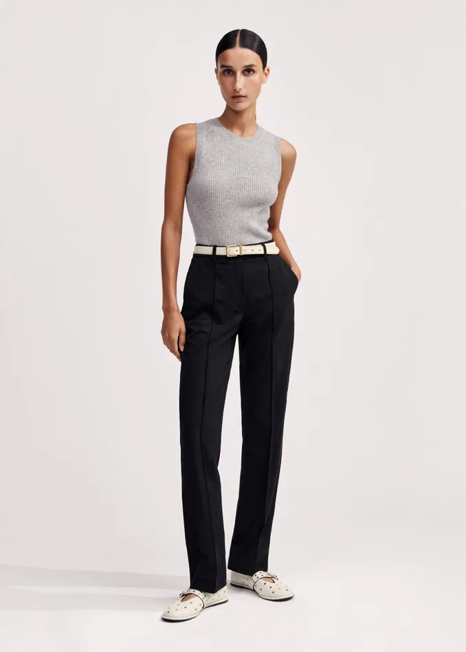 Women Textured Boyish Cigarette Pant Black MEEM