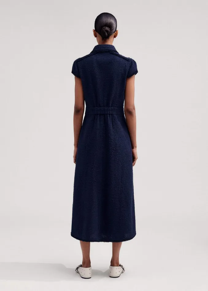 Women Textured CottonBlend Midi Dress Navy MEEM