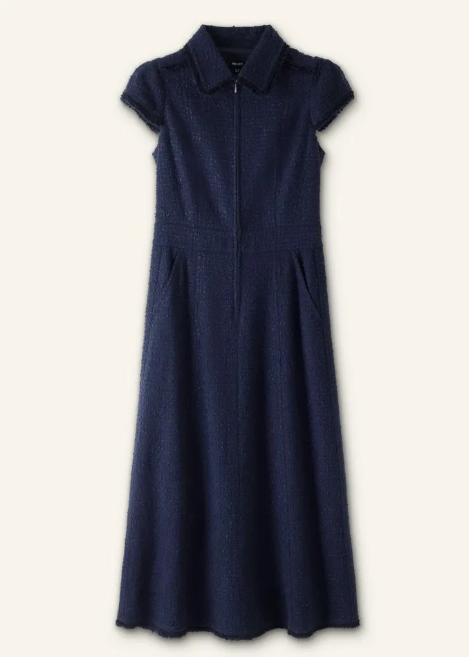 Women Textured CottonBlend Midi Dress Navy MEEM