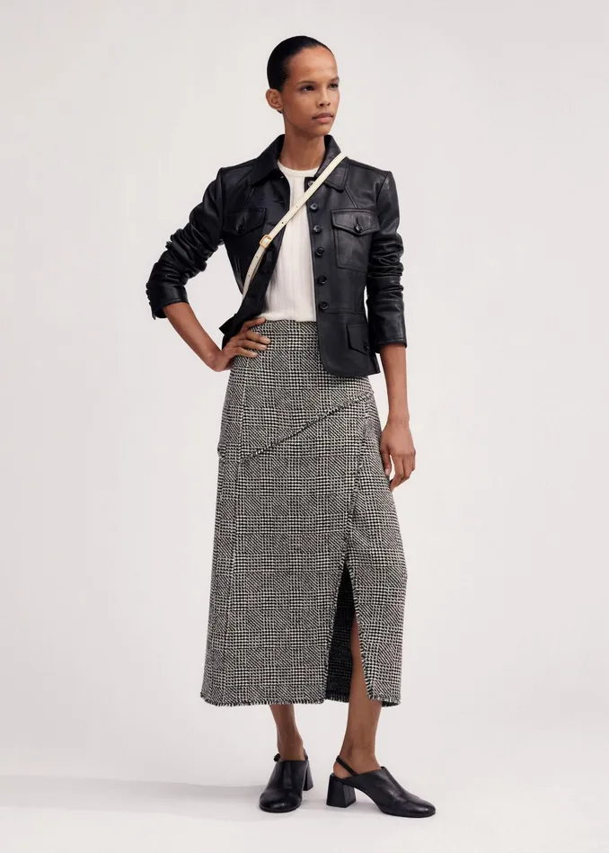 Women Textured Wrap Front Midi Skirt Blackwhite MEEM