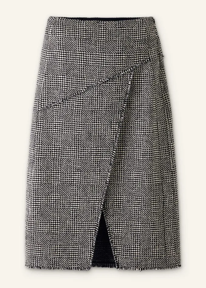 Women Textured Wrap Front Midi Skirt Blackwhite MEEM