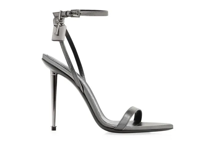 Women The Padlock Tom Ford Laminated Nappa Leather Padlock Pointy Naked Sandal Gunmetal