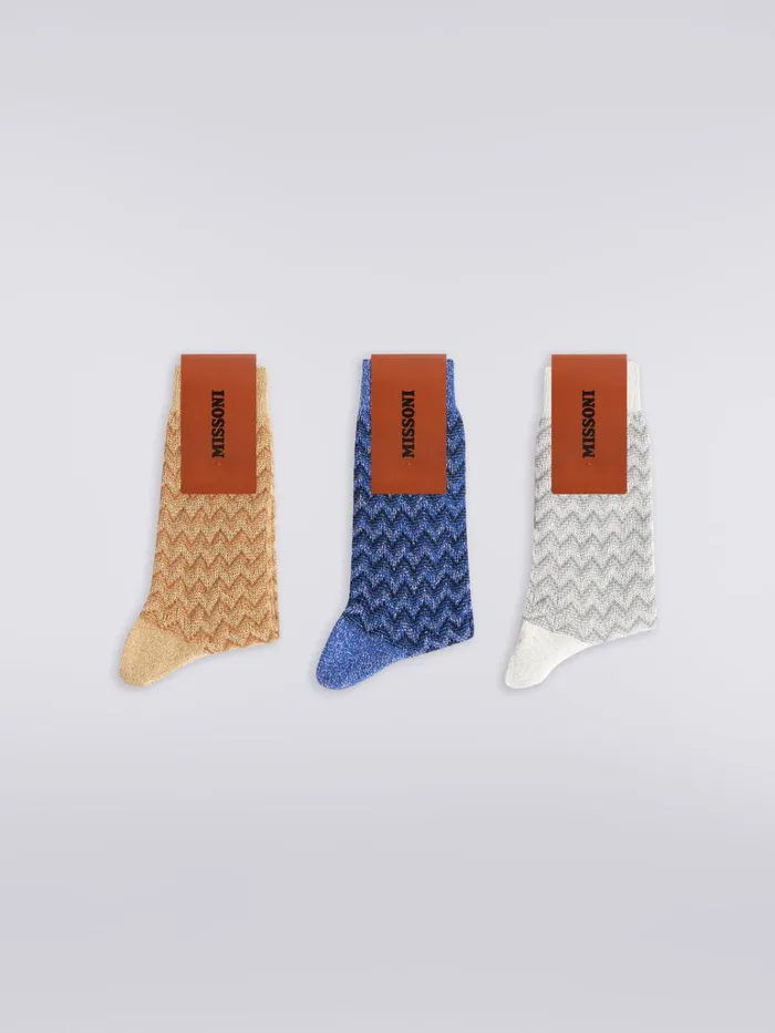 Women ThreePiece Set Of Zigzag Cotton Blend Socks With Lurex Multicoloured Missoni Socks