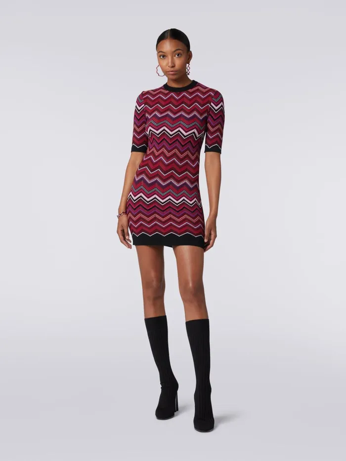 Women ThreeQuarterLength Sleeved Dress In Viscose Blend Chevron Multicoloured Missoni Dresses