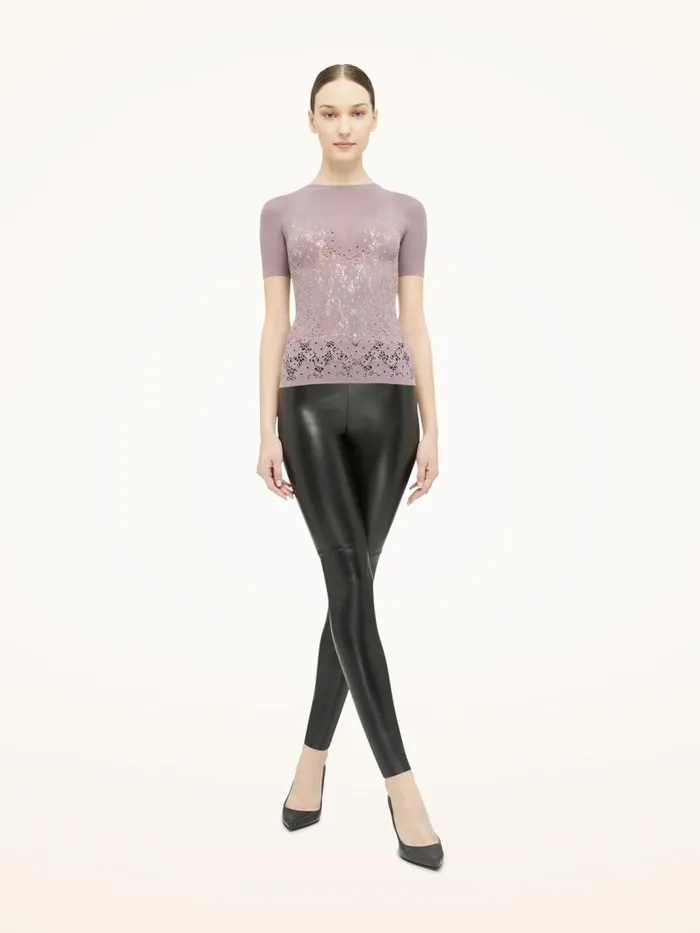 Women Tops and Tshirts Wolford Flower Lace Top Short Sleeves Arctic Dust