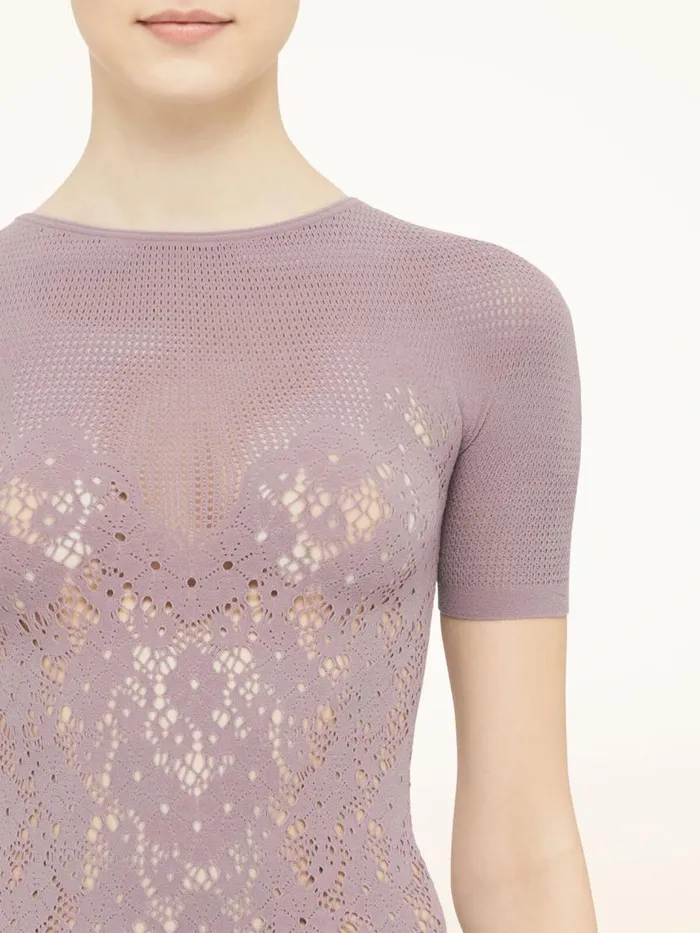 Women Tops and Tshirts Wolford Flower Lace Top Short Sleeves Arctic Dust