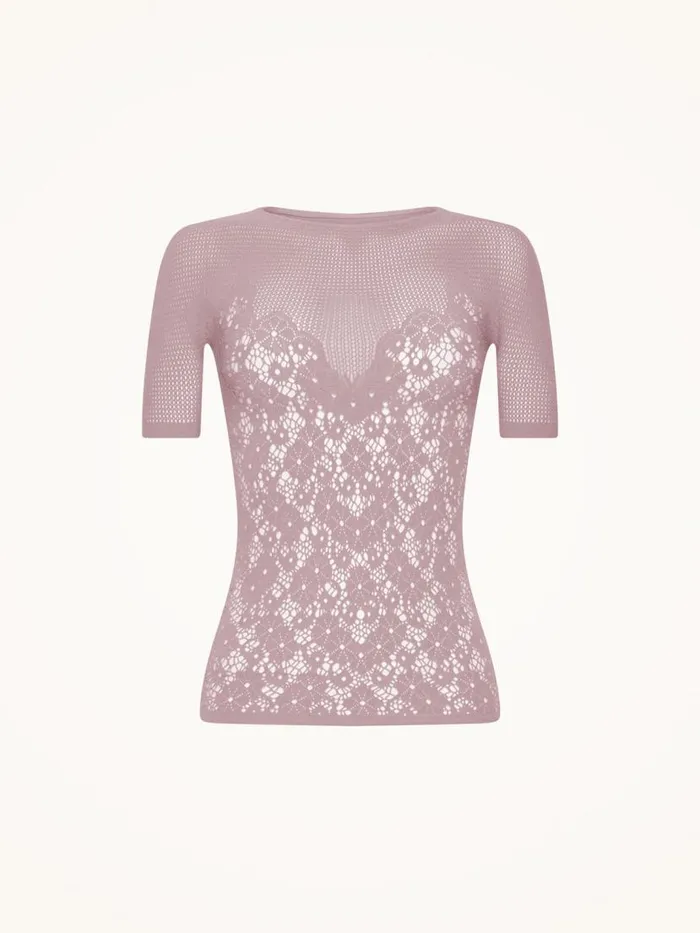 Women Tops and Tshirts Wolford Flower Lace Top Short Sleeves Arctic Dust