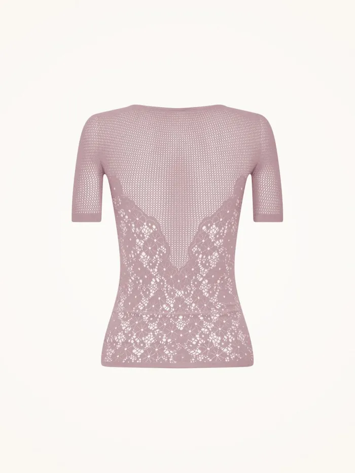 Women Tops and Tshirts Wolford Flower Lace Top Short Sleeves Arctic Dust