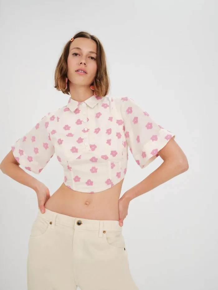 Women Tops For Love and Lemons Clover Short Sleeve Corset Top Pink Women Tops For Love and Lemons Clover Short Sleeve Corset Top Pink