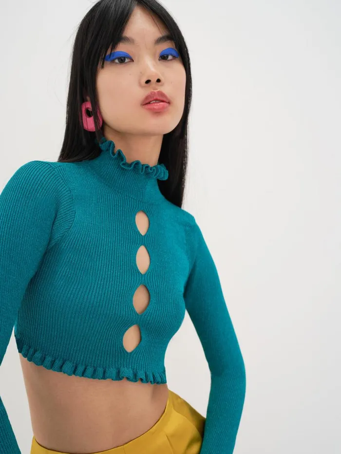 Women Tops For Love and Lemons Lorelei Cropped Sweater Blue