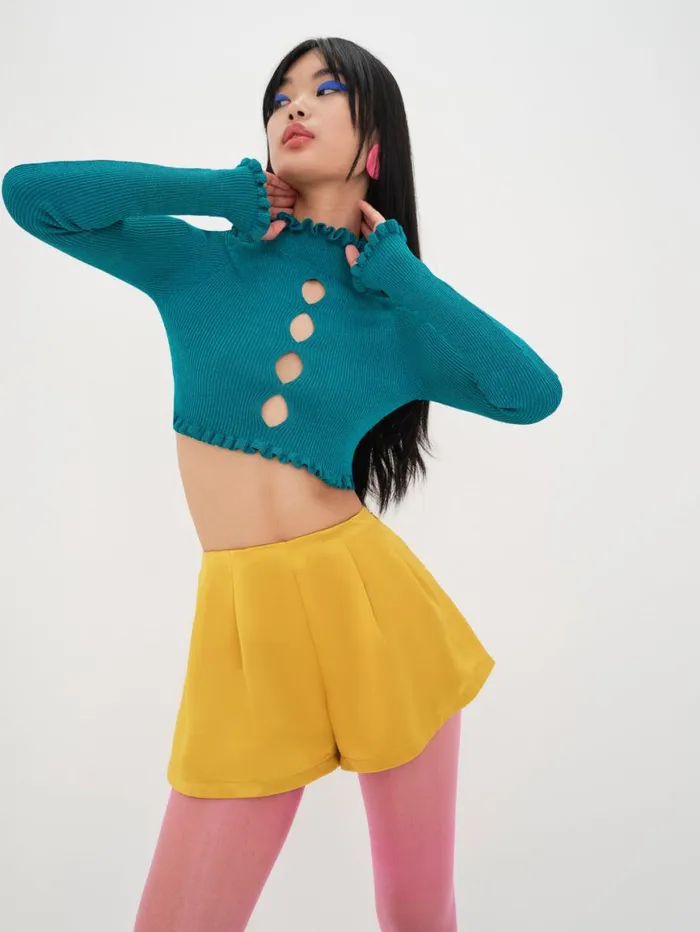 Women Tops For Love and Lemons Lorelei Cropped Sweater Blue Women Tops For Love and Lemons Lorelei Cropped Sweater Blue
