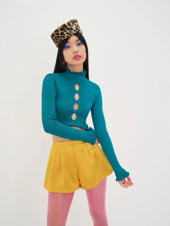 Women Tops For Love and Lemons Lorelei Cropped Sweater Blue Women Tops For Love and Lemons Lorelei Cropped Sweater Blue
