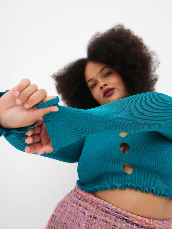 Women Tops For Love and Lemons Lorelei Cropped Sweater Blue Women Tops For Love and Lemons Lorelei Cropped Sweater Blue