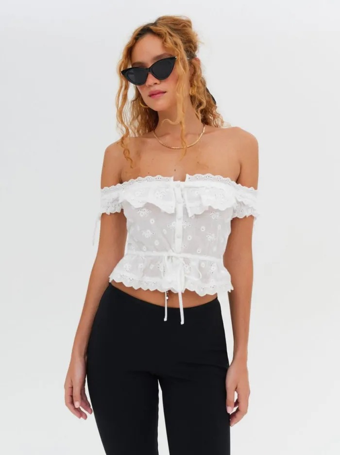 Women Tops For Love and Lemons Marlowe OffShoulder Top White Women Tops For Love and Lemons Marlowe OffShoulder Top White
