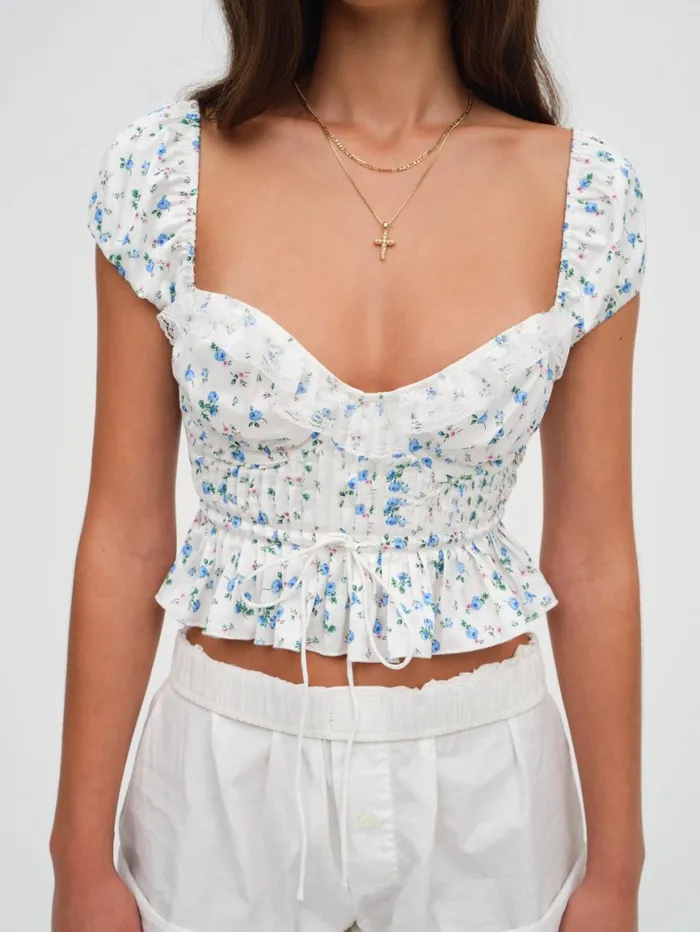 Women Tops For Love and Lemons Opal Floral Blouse Ivory