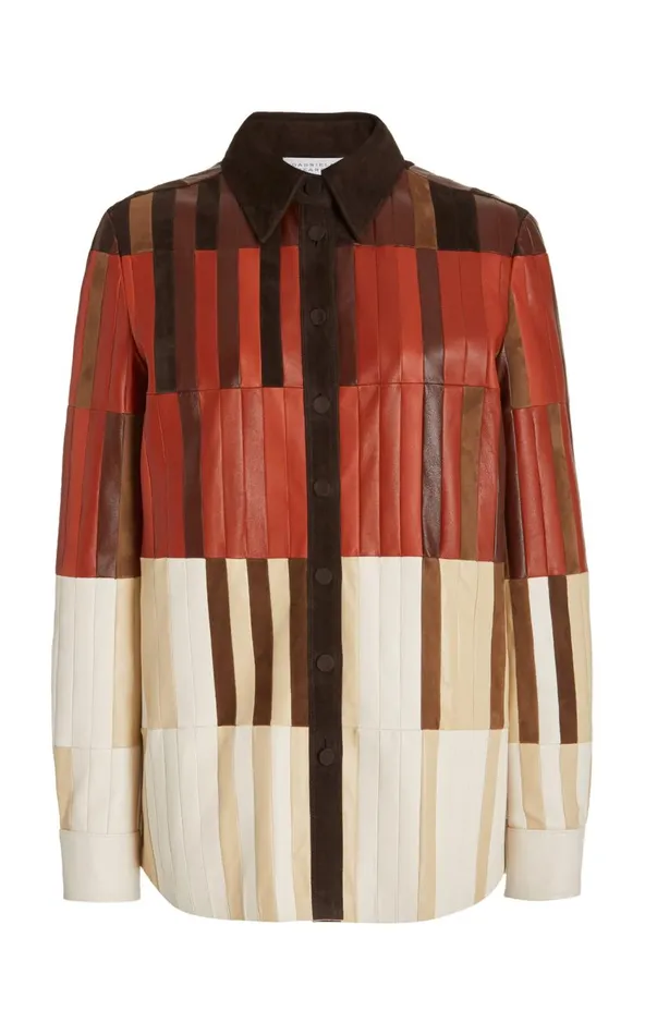 Women Tops Gabriela Hearst Campos Patchwork Overshirt In Red Clay Nappa Leather